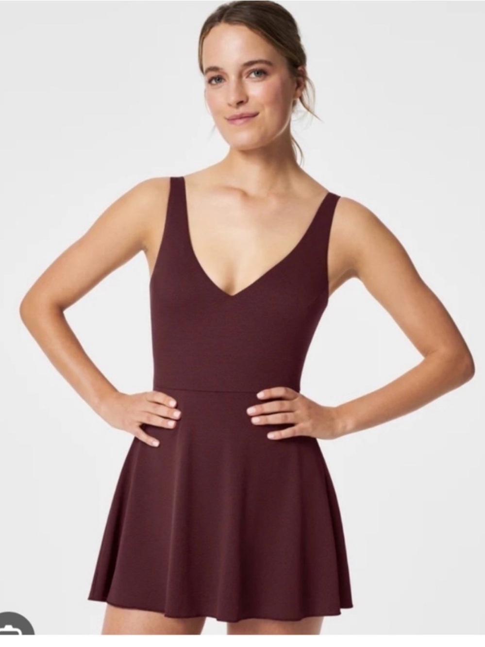 V-Neck Swim Dress in Deep Burgundy